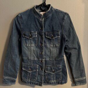 Women's A.M.I. Button Up Dark Jean Jacket Size Small Flattering Fit